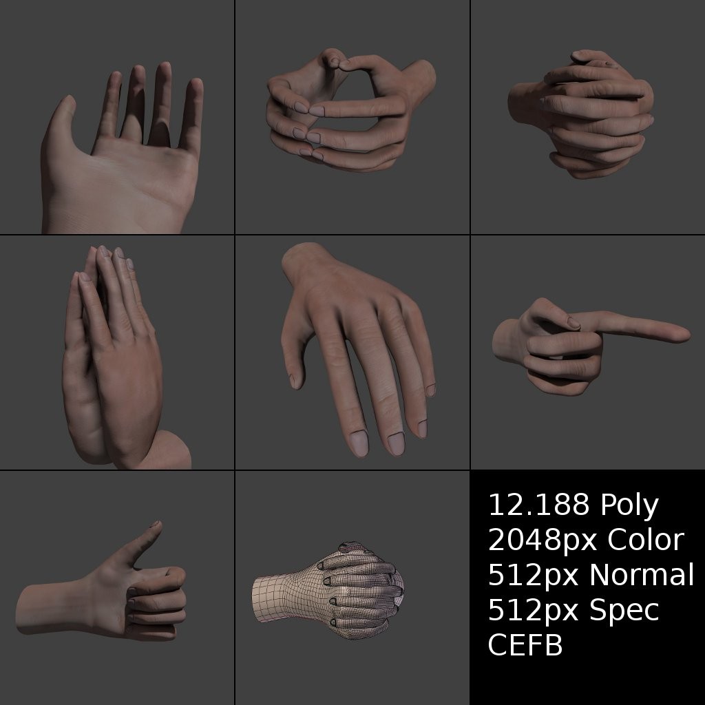 Hands (Textured + Simple Rig)