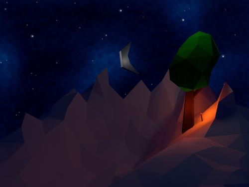 Low-Poly tree at night