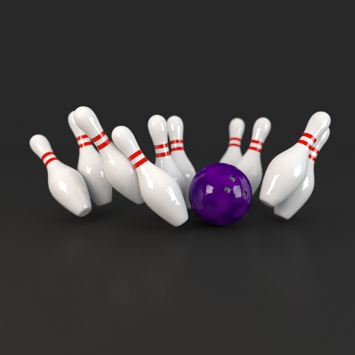 Bowling ball and pins