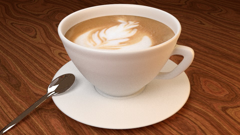Fancy Cappuccino coffee cup, saucer, and mini teaspoon