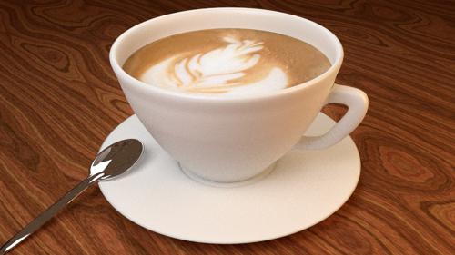 Fancy Cappuccino coffee cup, saucer, and mini teaspoon