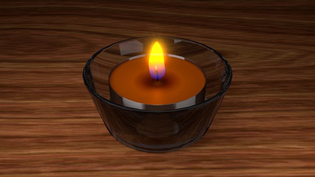 Tealight candle with flame and wax material in Cycles