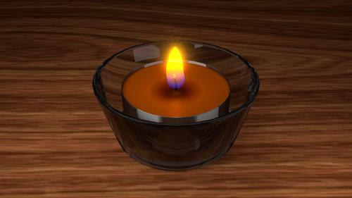 Tealight candle with flame and wax material in Cycles