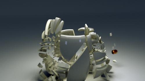 Broken cup with bullet