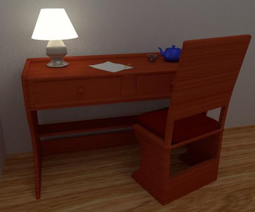 Modern Wooden Desk and Desk Lamp