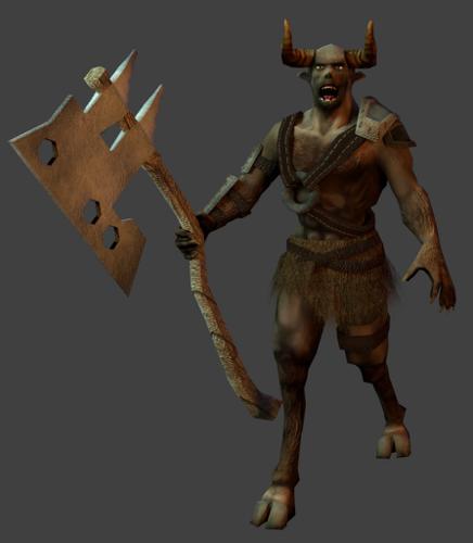 Faun with a Big Axe, Rigged, Textured