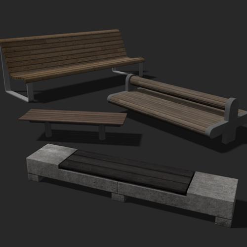 4 Street Benches (Low Poly)