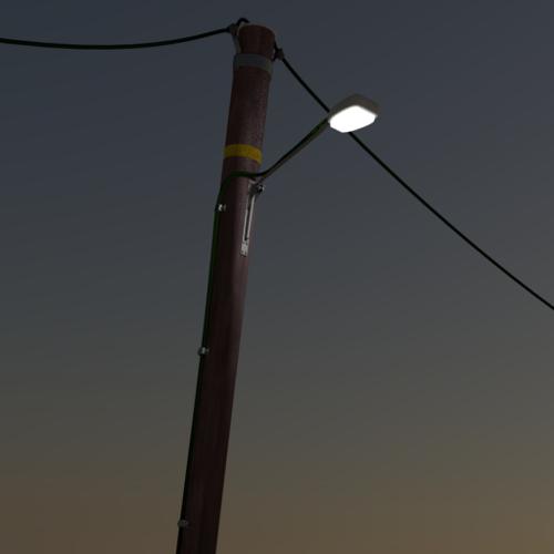 Telephone pole with streetlight