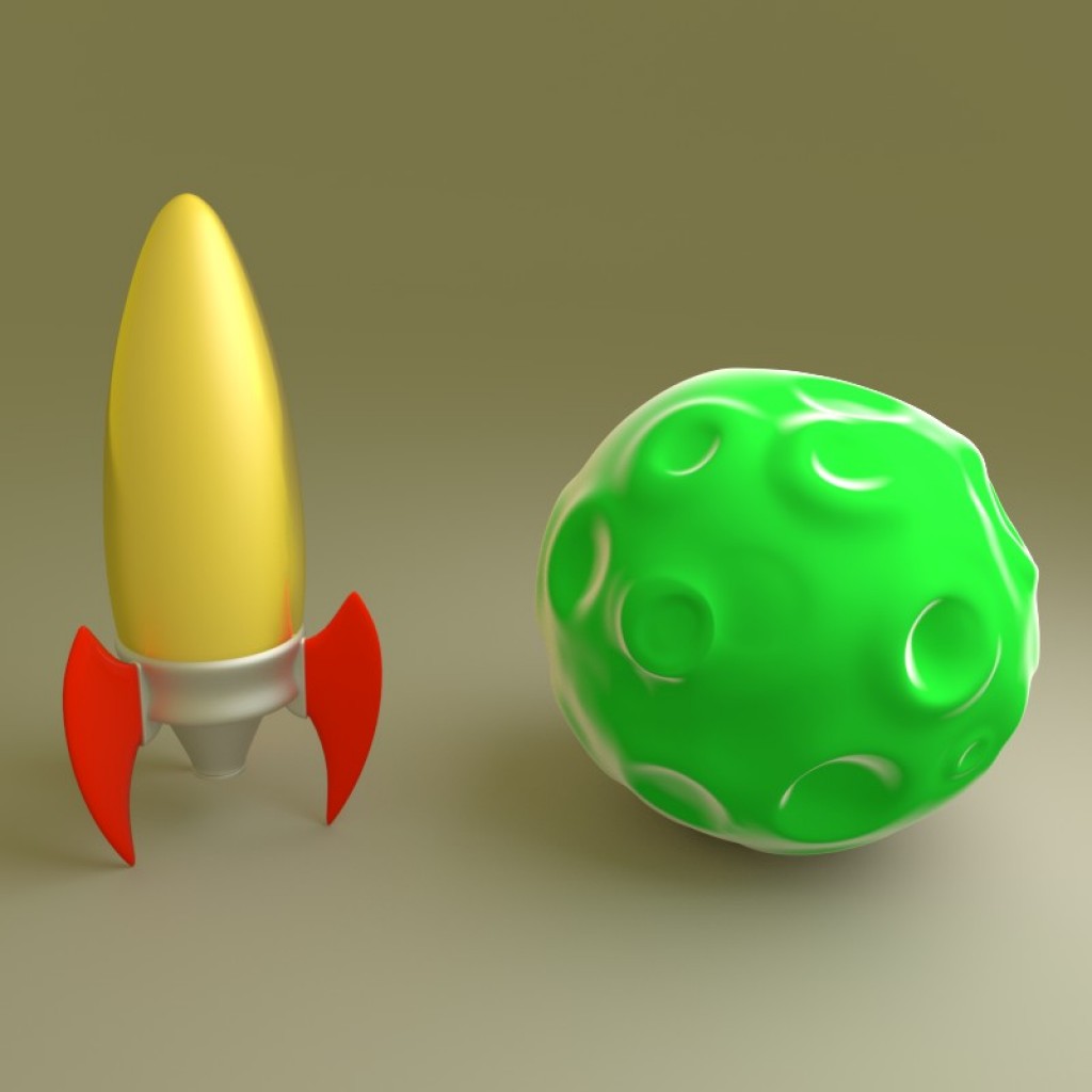 Cartoon Rocket and Planetoids