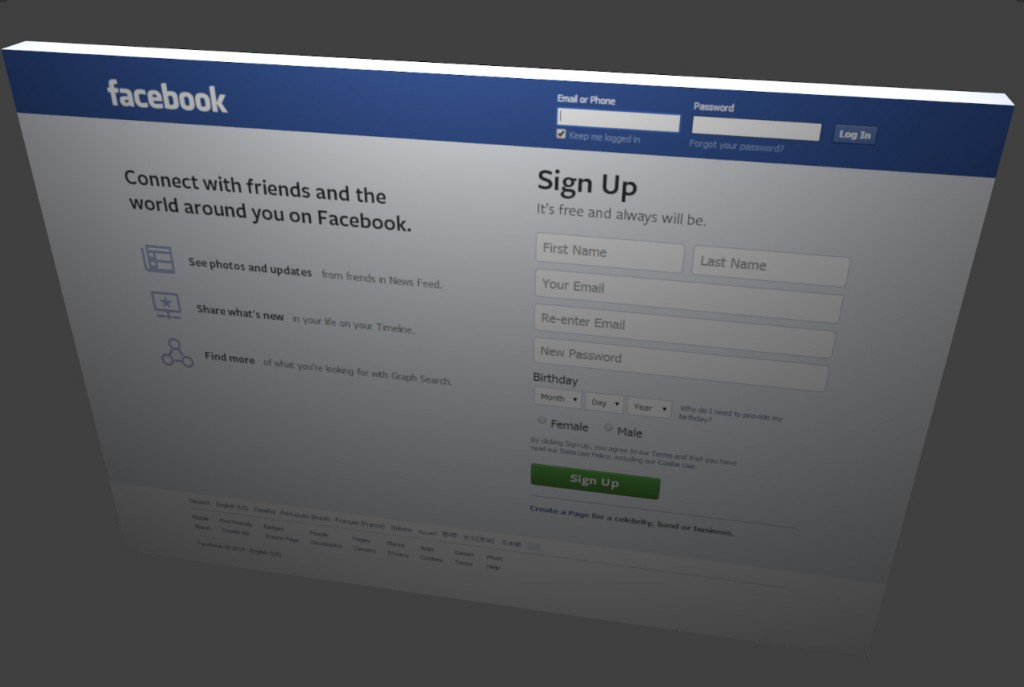 Facebook Page as 3d Postcard