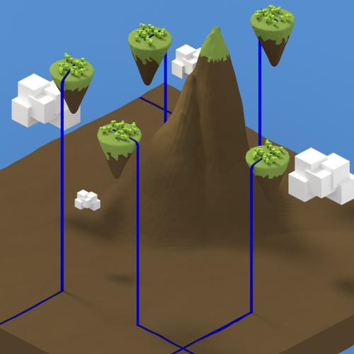 Low Poly Floating Islands over Mountain