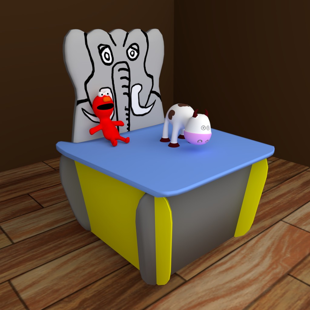 Cow & Elmo toys with elephant chairbox textured BDF