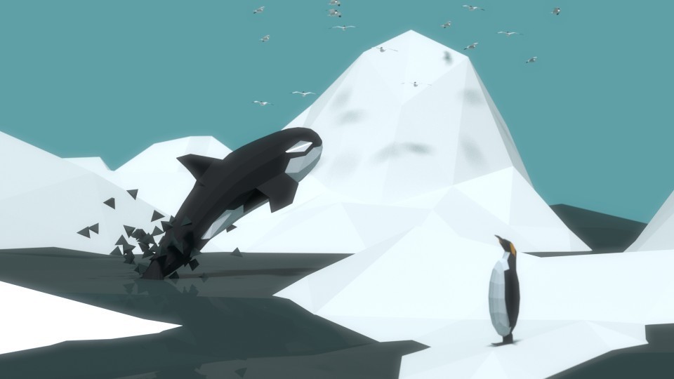 Low-poly Iceberg, whale and penguins