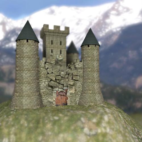 Castle destruction cell fracture rigid body simulation
