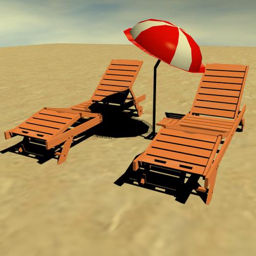 Beach relaxing chairs and beach umbrella
