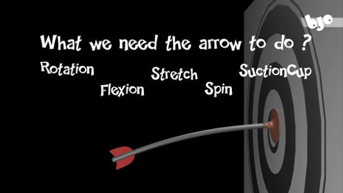 Cartoon arrow with a suction cup rigged