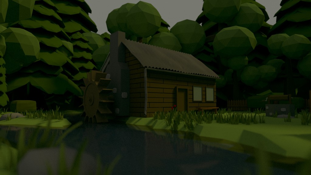Low Poly forest and water mill.