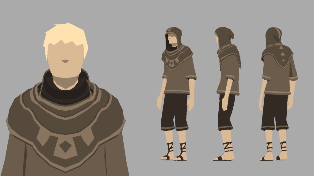 Low-poly flat-shaded hood character rigged and animated