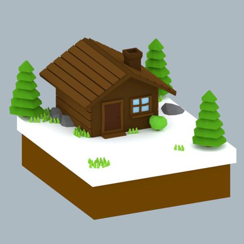 Low poly winter cottage.