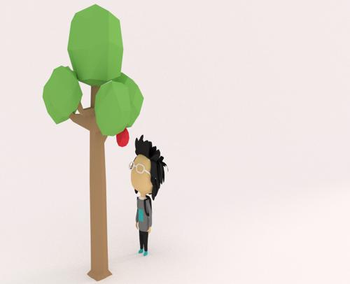 Low poly male & tree