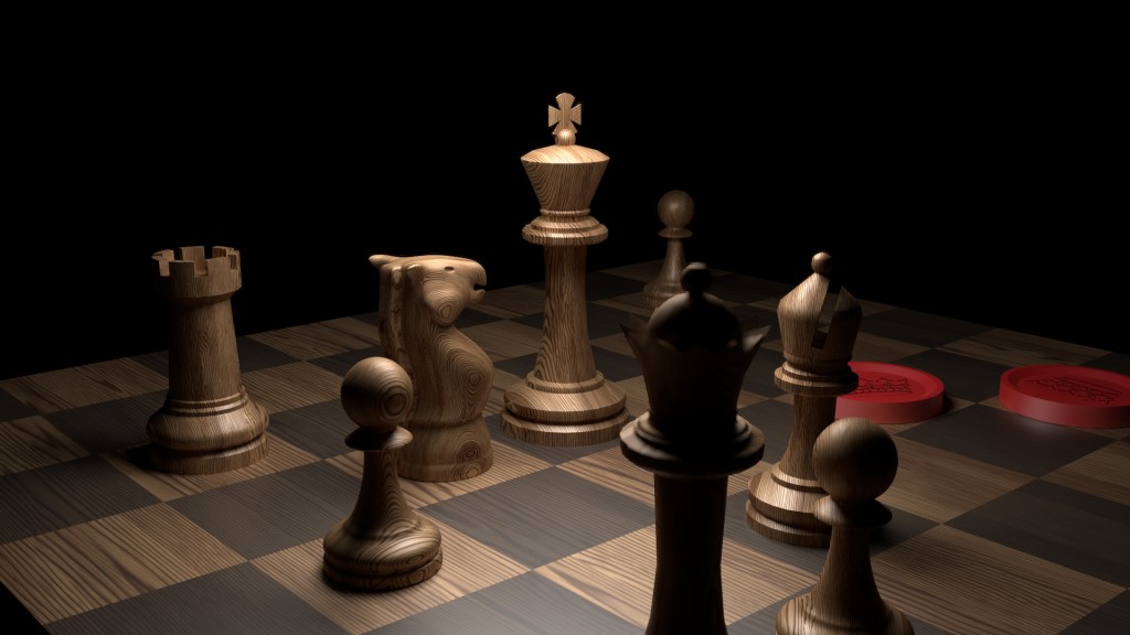 chess pieces with board and some checkers