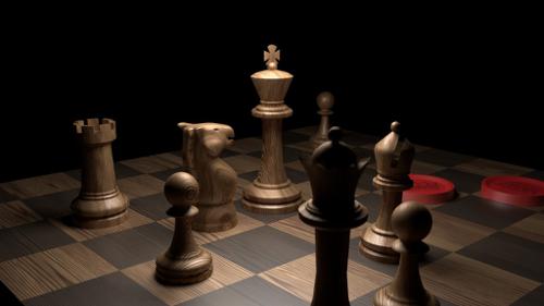 chess pieces with board and some checkers