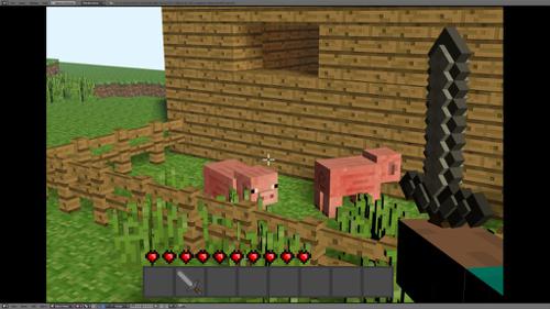 Minecraft 1st person settup with pig and zombie ai BGE game