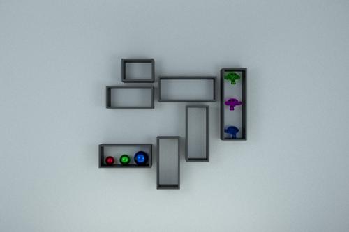 Randomly arranged shelves