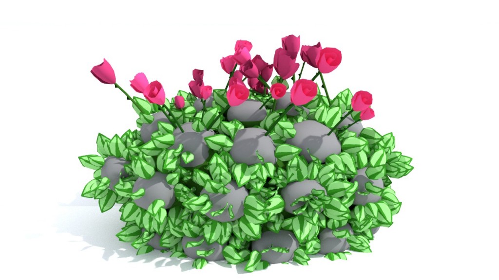 Rose Bush with Rocks - Cartoony, Low poly