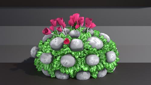 Rose Bush with Rocks 02 - Cartoony, Low poly