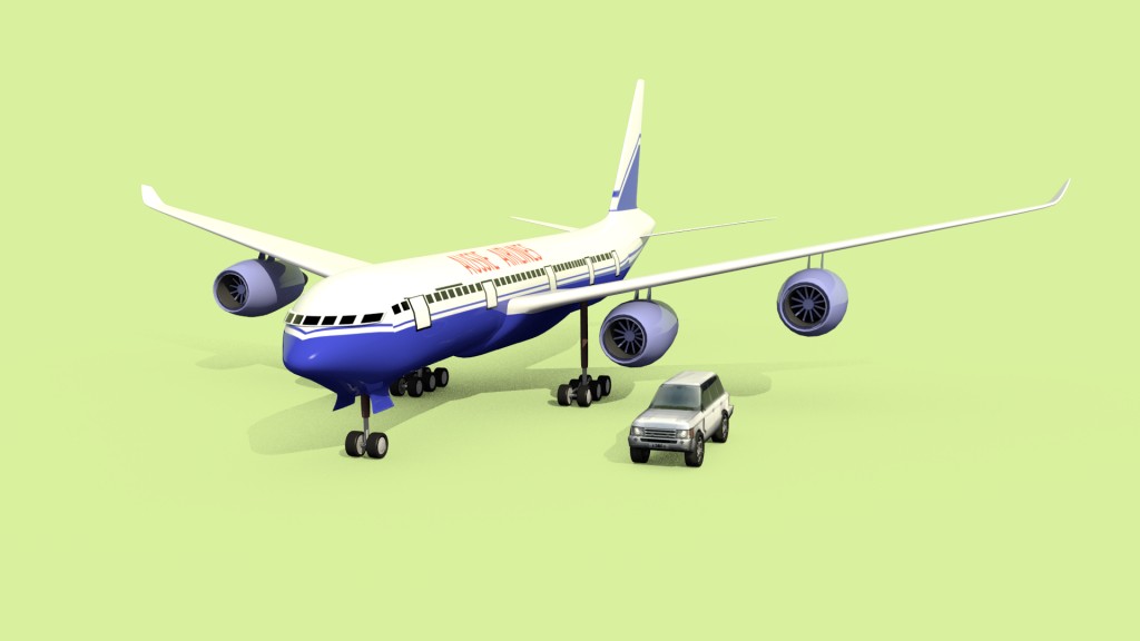 Low poly range rover and airplane