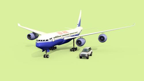 Low poly range rover and airplane