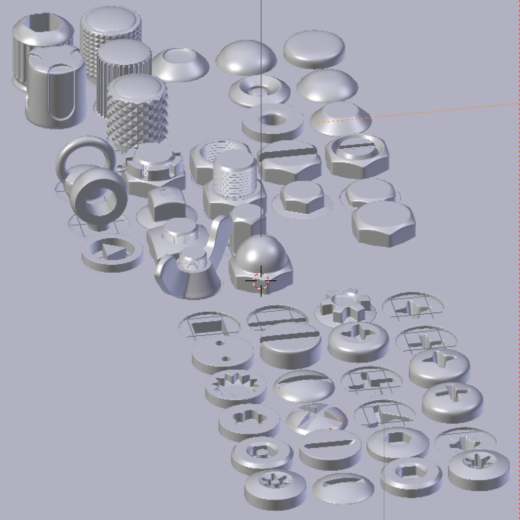 Collection of nuts, bolts, rivets, screws, knobs