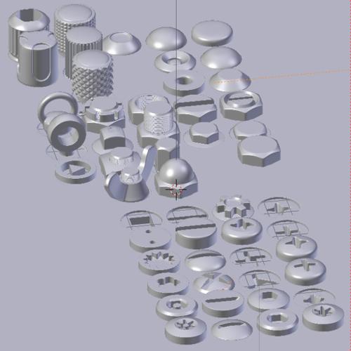 Collection of nuts, bolts, rivets, screws, knobs