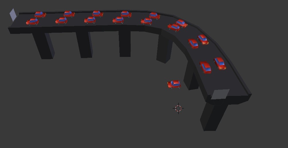 Particles cars following path.