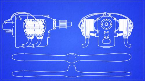 Continental A40 Engine Blueprint in Blender render