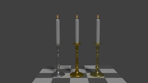 Three Low Poly candle holders with flame