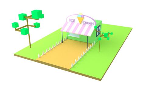 Low poly ice cream stand