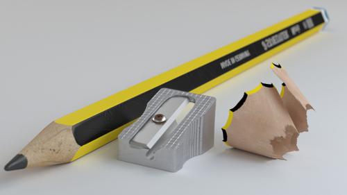 pencil, sharpener and shaving