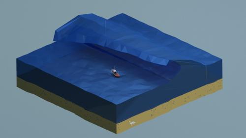BOAT AND WAVE LOW POLY