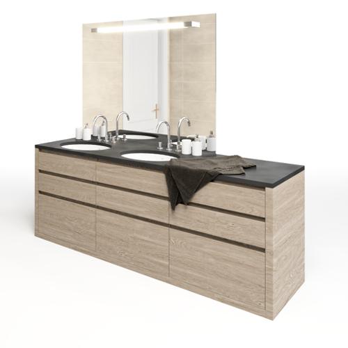 Bathroom Cupboard With Two Sinks And A Mirror