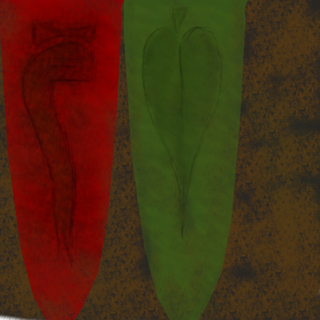 2 different really old religious flags