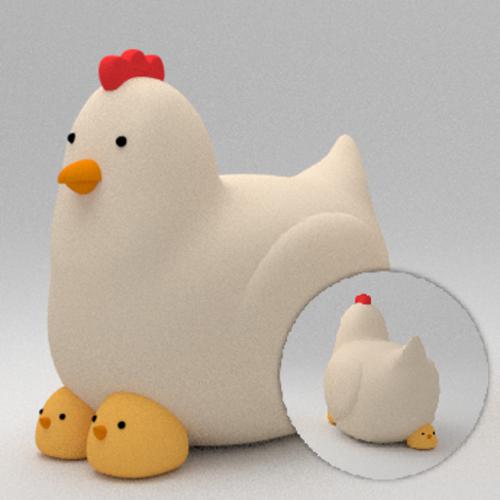 Hen and chicks (Cycles + 3Dprint-ready)