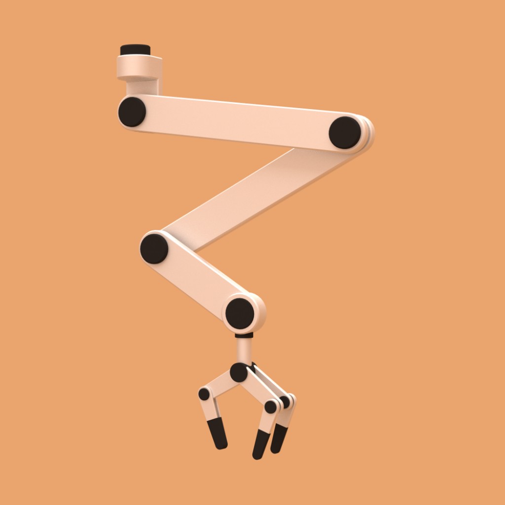 Simple robotic arm- three fingered end effector (Cycles Render)