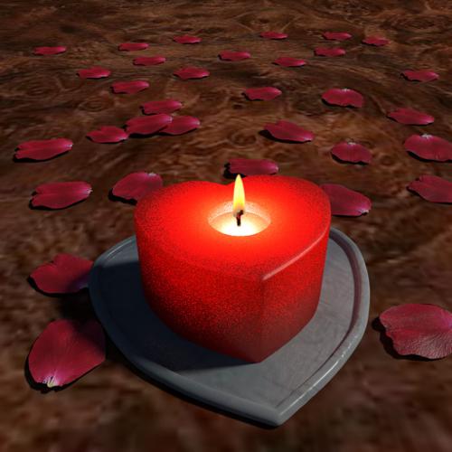 A Valentine candle with rose petals