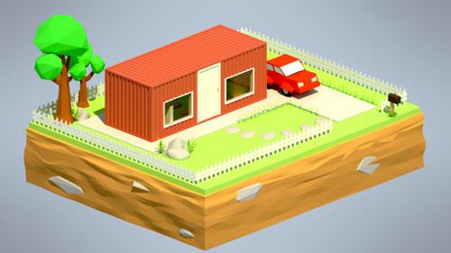 Shipping Container House (Low Poly) - Animated