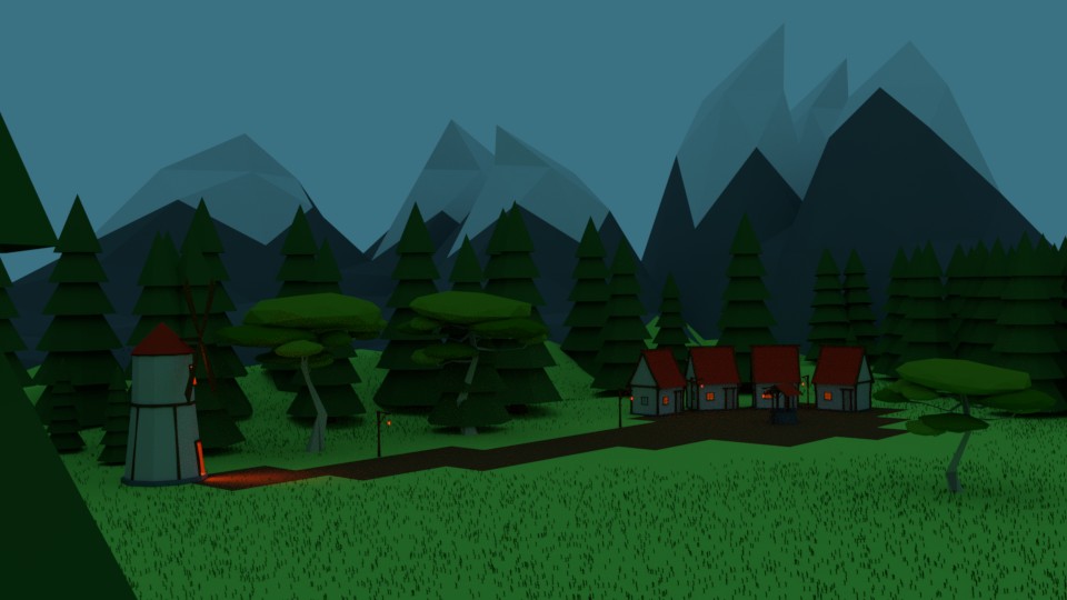 Low Poly village scenery v1