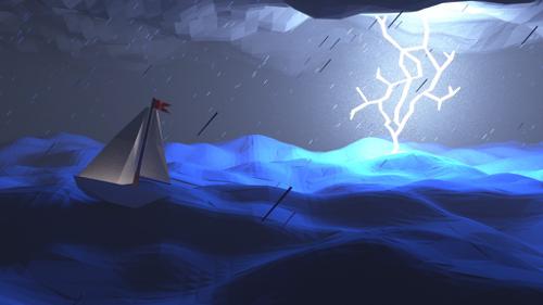 Low-poly Sailboat in storm scene