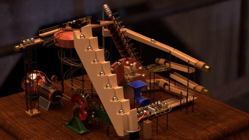 "Sisyphus Engine No. 1" physics based marble machine animation