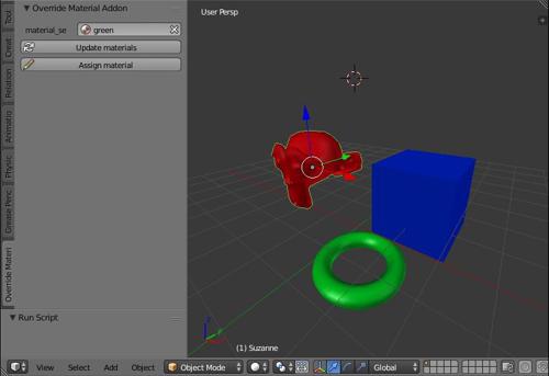 Addon "Override a material for a group or a object linked"